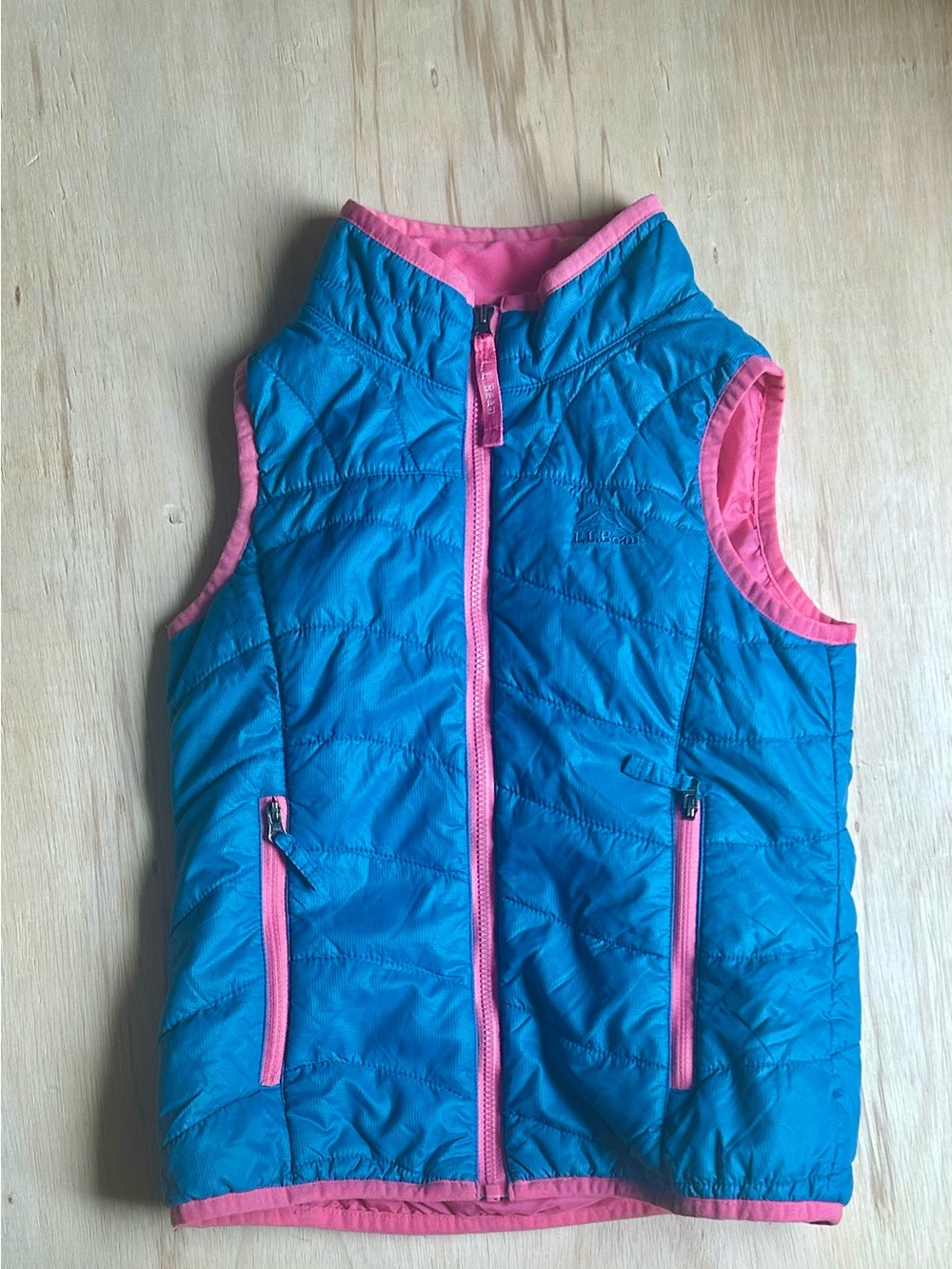 L.L. Bean Bright Blue Puffer Vest with Pink Trim